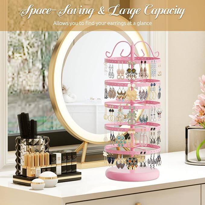 MODOWEY 5 Tiers Metal Rotating Earring Holder Organizer Stand Adjustable - Image 8