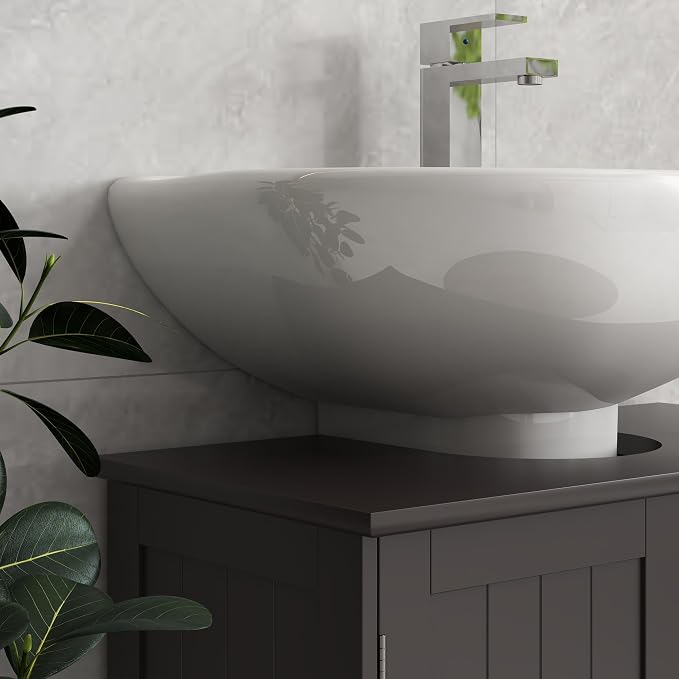 HOMCOM Under Sink Bathroom Cabinet, Pedestal Sink Storage Cabinet - Image 9