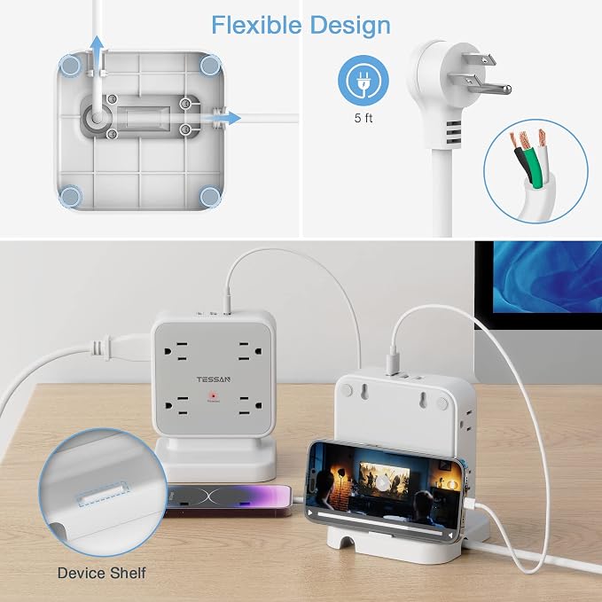 Power Strip Tower Surge Protector, TESSAN 8 AC Outlets - Image 4