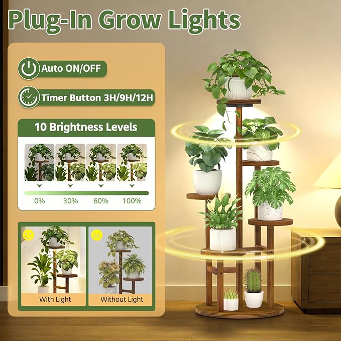 LASZOLA 5 Tiered Wood Plant Stand Indoor Corner - Image 4