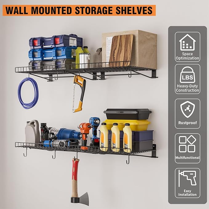 6 Pack Foldable Wall Shelf, Wall Mounted Garage Storage Shelves, Heavy Duty - Image 4
