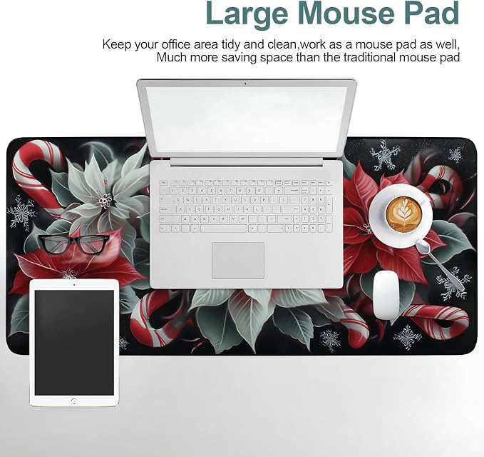 Christmas Flowers Gaming Mouse Pad 35.4"x15.7"Desk Mat Anti-Slip Rubber Base & - Image 6
