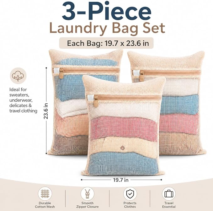 3-piece set extra-large 20×23.6 inch durable organic cotton mesh laundry bags - Image 2