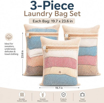 3-piece set extra-large 20×23.6 inch durable organic cotton mesh laundry bags - Image 2