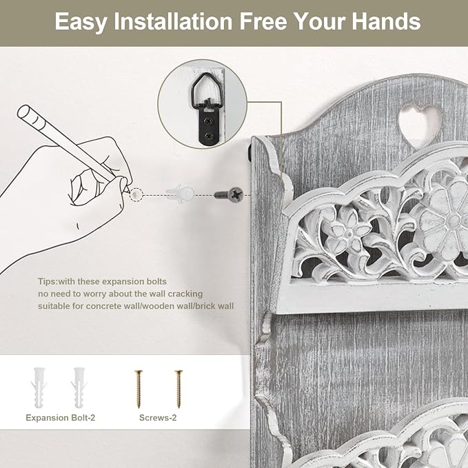 Key and Mail Holder for Wall, 2-Slot Mail Organizer Wall Mount - Image 7