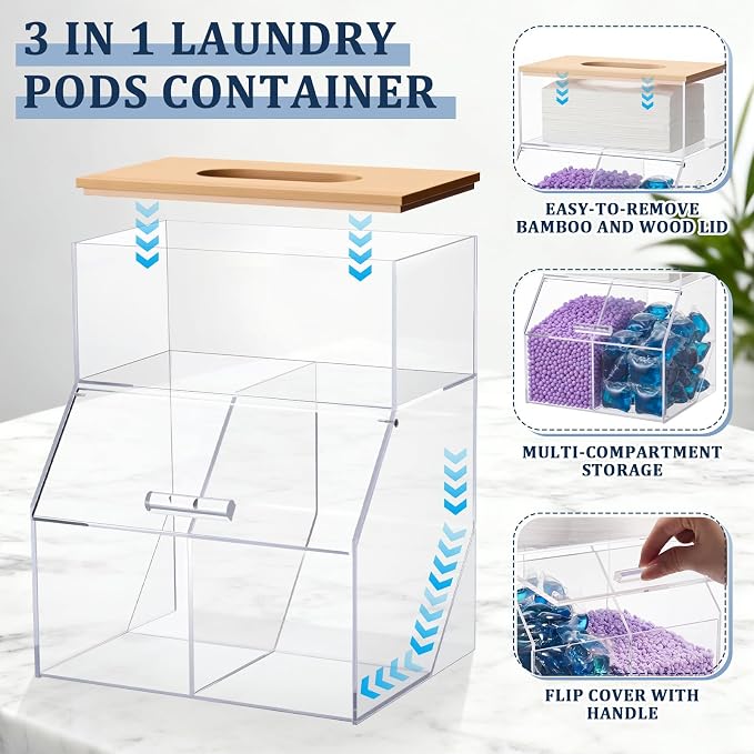 Juexica 3 in 1 Laundry Pods Container & Dryer Sheet Holder & Fragrance Beads - Image 3