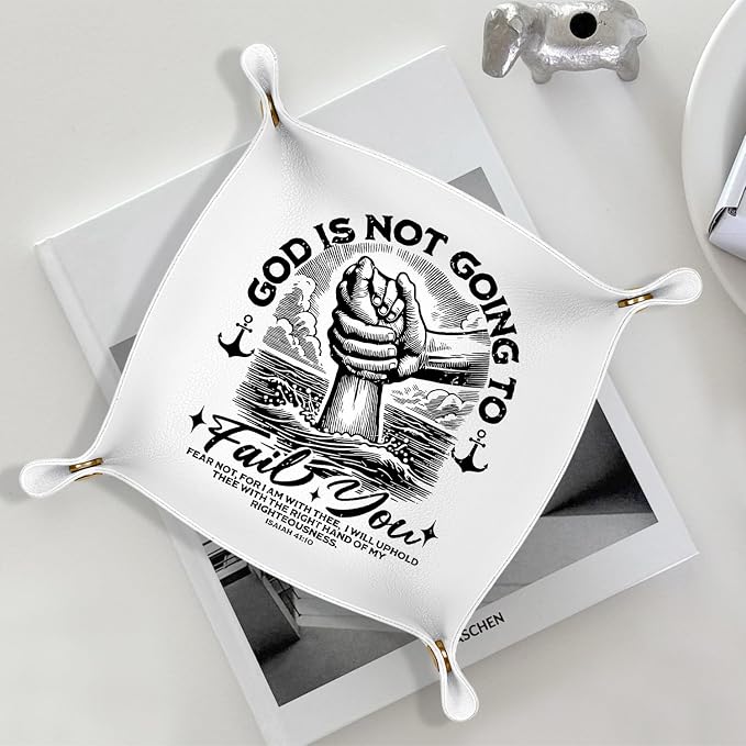 Christian Gifts Leather Jewelry Valet Tray, Religious Bible Verse Gifts PU by Unknown