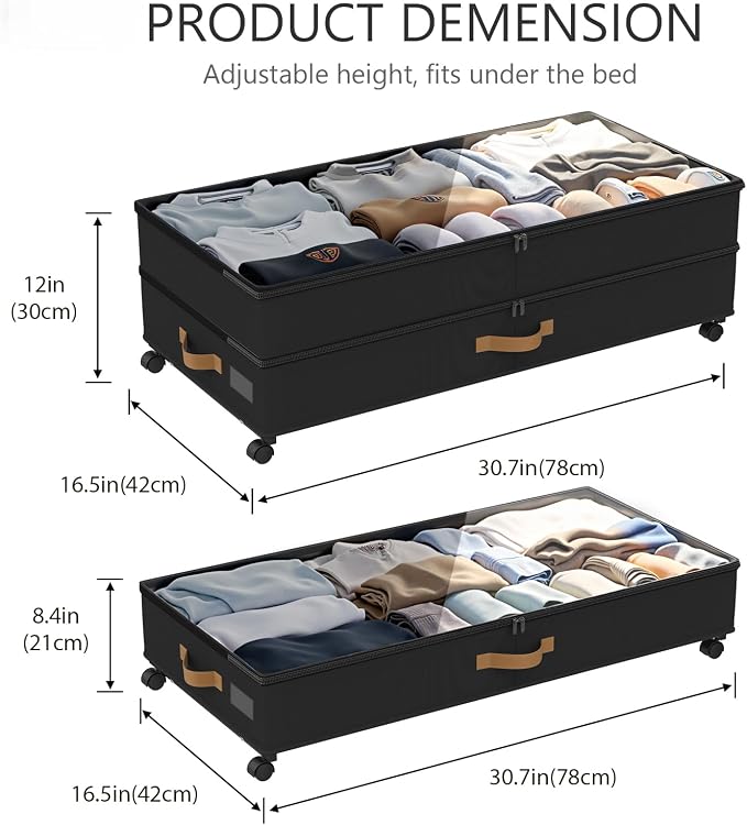 Under Bed Storage with Wheels 2-Pack, 75L XXL Under the Bed Storage Containers - Image 2