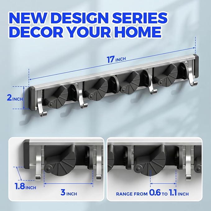 Holikme Mop Broom Holder Wall Mount Metal Pantry Organization and Storage - Image 6