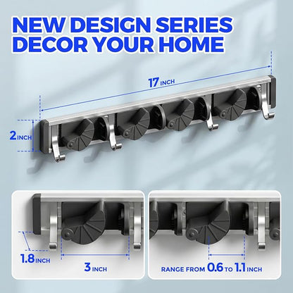 Holikme Mop Broom Holder Wall Mount Metal Pantry Organization and Storage - Image 6