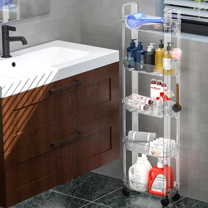 3 Tier Rolling Cart with Wheels, Slim Storage Cart, Three Tier Thin Shelf and - Image 8