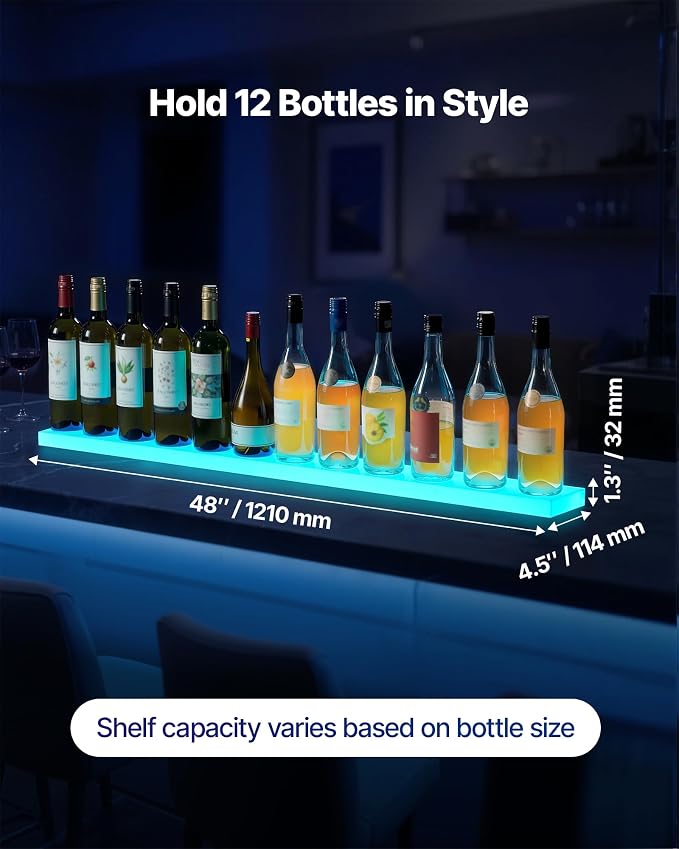 VEVOR LED Lighted Liquor Bottle Display, 1 Tier 48 Inches Whiskey Rack - Image 2