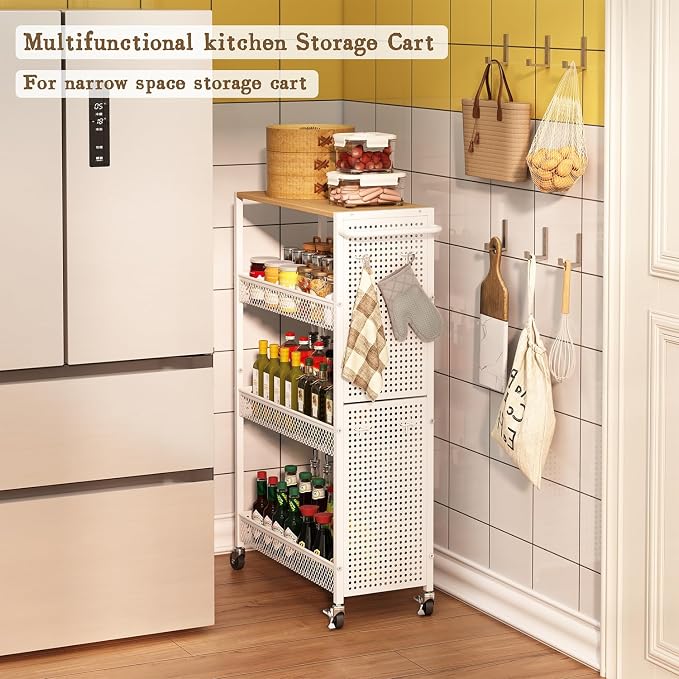 Utility Slim Storage Cart 4 Tier Small Rolling Kitchen Laundry Room - Image 6