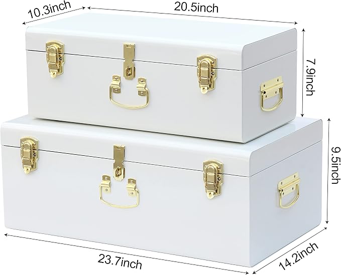 Vixdonos Decorative Metal Box Storage Trunks Set of 2 College Dorm Chest - Image 2
