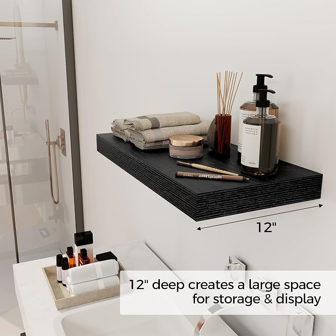 12 Inch Deep Black Floating Shelves, 24 x 12 Floating Shelf - Image 4