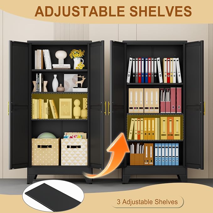 61" Black Metal Storage Cabinet - Image 4
