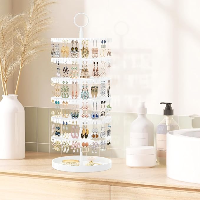 iDavosic.ly 6 Tier Rotating Earring Holder Organizer, Metal Tray, Large - Image 6