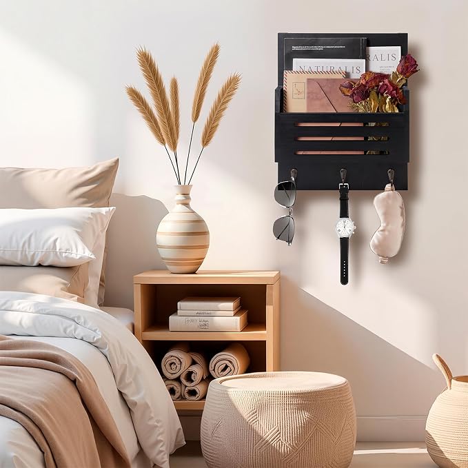 Key and Mail Holder Wall Mount, 2-Slot Wooden Mail Organizer | Decorative - Image 6