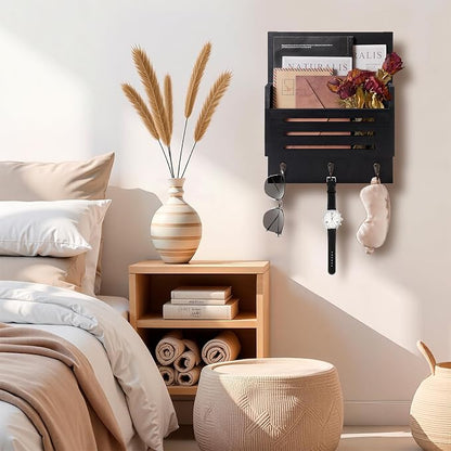 Key and Mail Holder Wall Mount, 2-Slot Wooden Mail Organizer | Decorative - Image 6