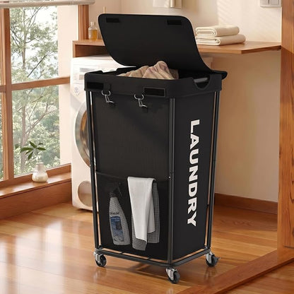 Laundry Hamper with Wheels and Lid, 110L Heavy Duty Rolling Laundry Basket by OLLDIDE