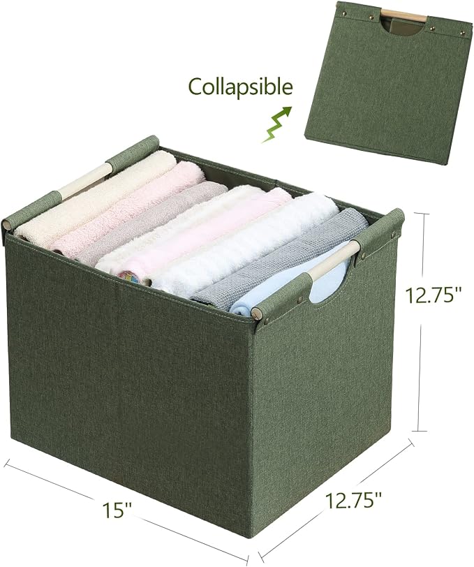 HOONEX Large Collapsible Storage Bins, Linen Fabric, Storage Baskets - Image 7