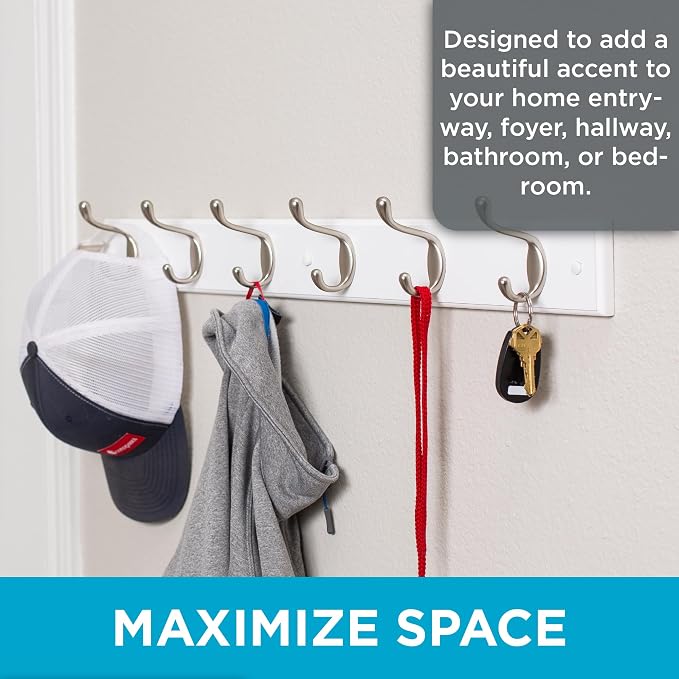 BIRDROCK HOME Oval Hook Coat and Hat Rack | 6 Hooks | 2 Pack | White Finish | - Image 3