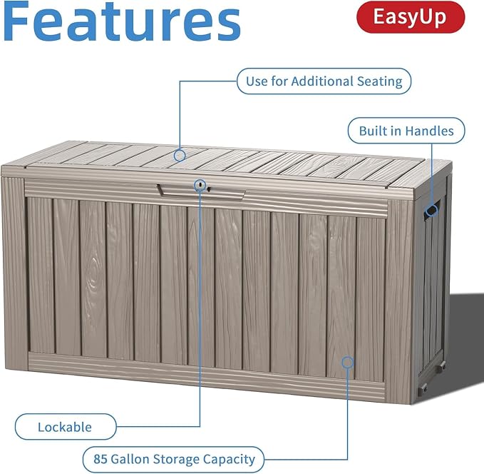 EasyUp Outdoor Storage Box 100 Gallon Waterproof Resin Deck Boxes Grey | - Image 3