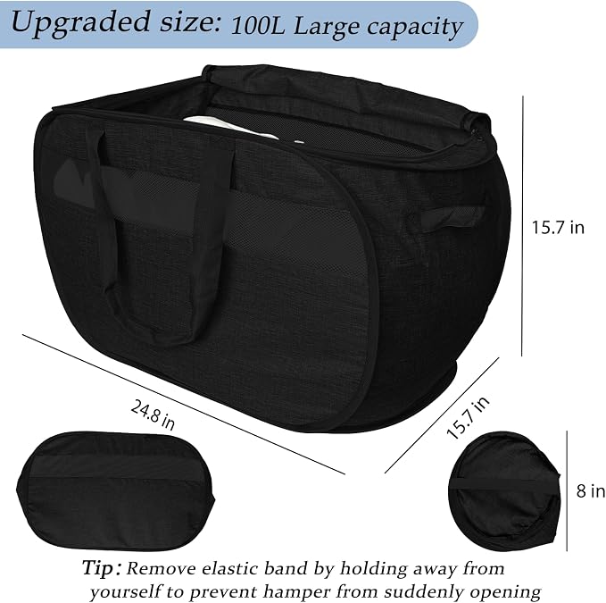 Upgraded 100L Extra Large Mesh Pop Up Laundry Hamper - Image 3