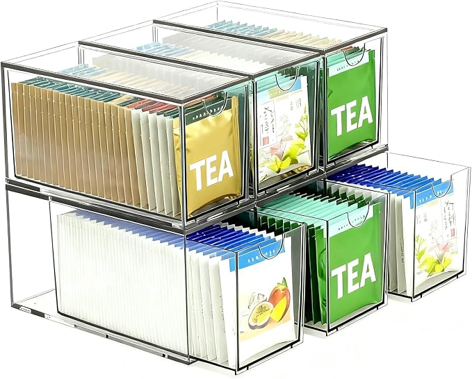 6 Pack Stackable Tea Bag Organizer Drawers – Clear Acrylic Tea Bag Holder by Unknown