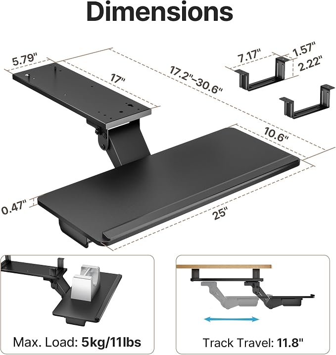 Keyboard Tray Under Desk with Storage Drawer, Height Adjustable Keyboard Tray - Image 6