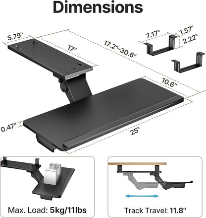 Keyboard Tray Under Desk with Storage Drawer, Height Adjustable Keyboard Tray - Image 6