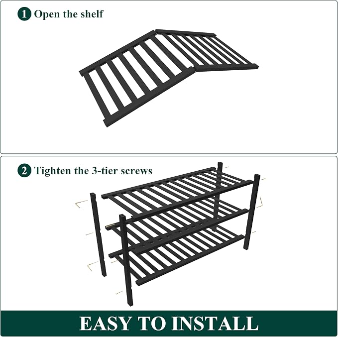 Smiry Bamboo Shoe Rack for Closet, 3 Tier Wooden Stackable Shoe Organizer - Image 6