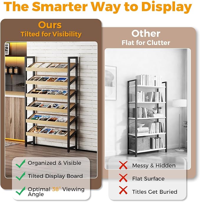 6-Tier Floor Standing Magazine Rack, Modern Literature Display Stand, Heavy - Image 4