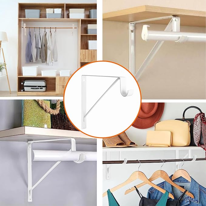 4 Pack Heavy Duty Closet Shelf & Rod Brackets, Wall Mounted Closet Shelf - Image 5