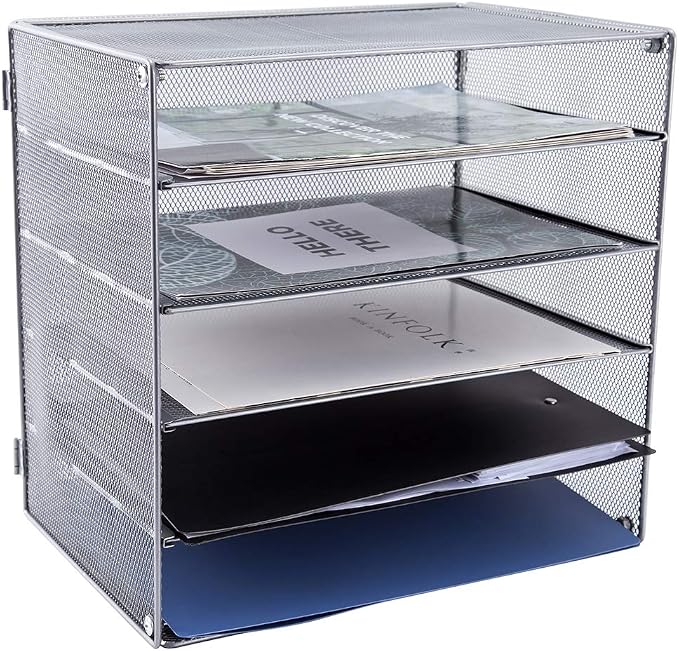 EASEPRES 5 Slot Mesh Desk Organizer Tray, File Paper Letter Folder Holder - Image 2
