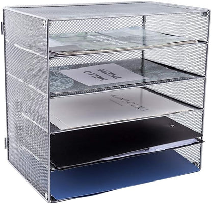 EASEPRES 5 Slot Mesh Desk Organizer Tray, File Paper Letter Folder Holder - Image 2