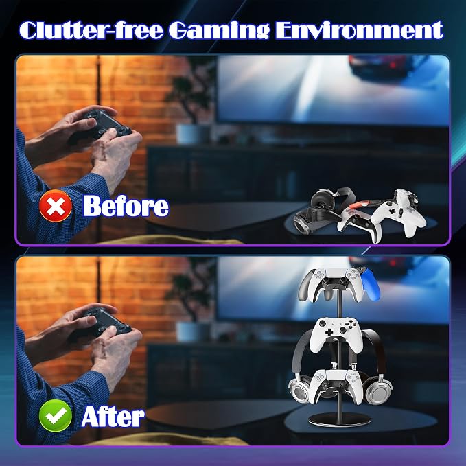 Controller Holder Stand 3 Tiers, Rotatable Gaming Headset Stand Compatible - Image 6