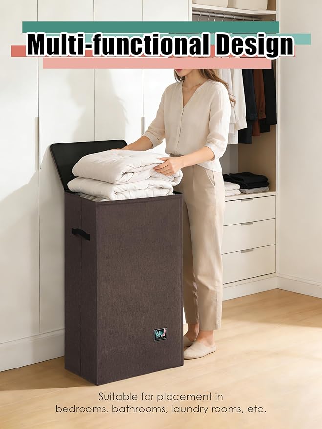 WTREE Laundry Hamper with Lid, Reinforced Sturdy Clothes Hamper with - Image 6