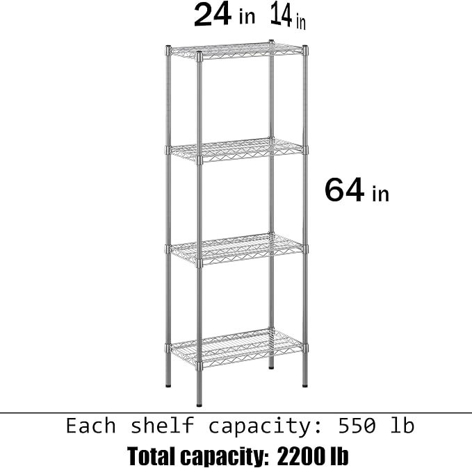 14" Deep x 24" Wide x 64" Height Wire Shelving Kit | 4-Tier | NSF Commercial - Image 3