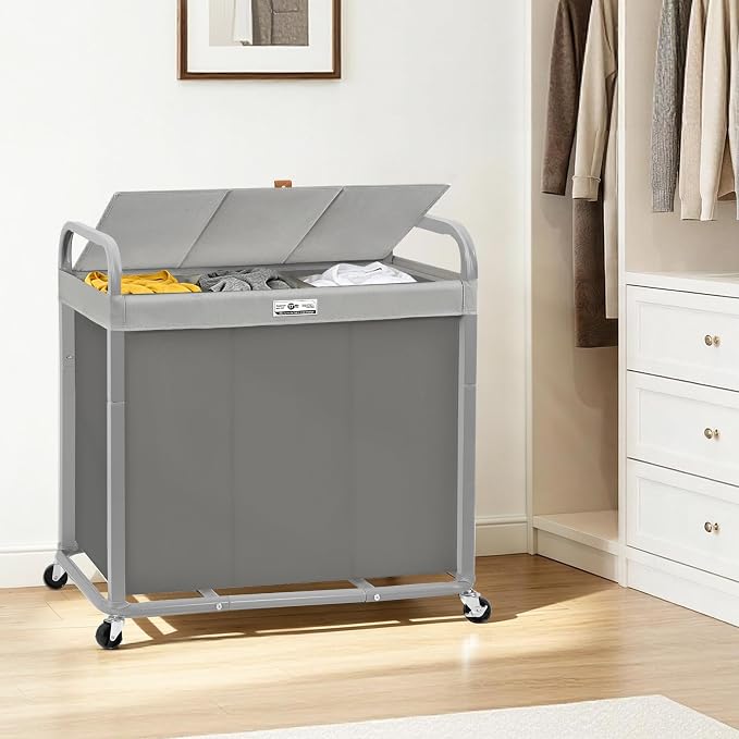 STORAGE MANIAC 3 Section Laundry Sorter, 60 Gal. Laundry Hamper Cart - Image 7