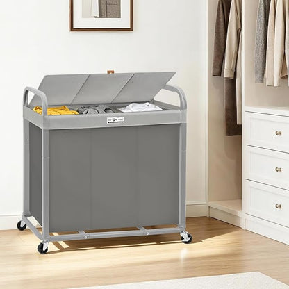 STORAGE MANIAC 3 Section Laundry Sorter, 60 Gal. Laundry Hamper Cart - Image 7