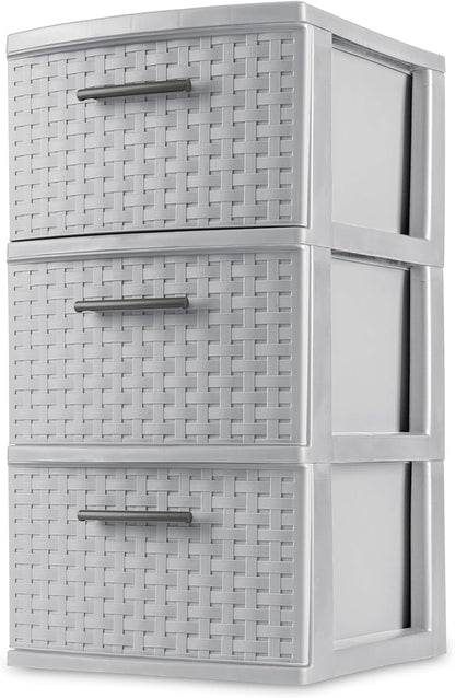 Sterilite 4 Pack 3 Drawer Storage Tower, Plastic Weave Medium Organizer - Image 4