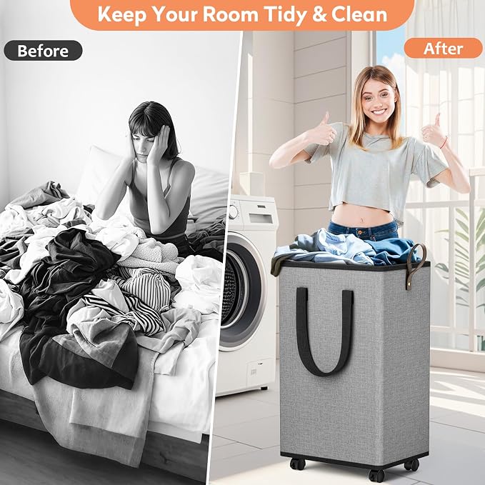 SpaceTrove Laundry Basket with Wheels, Collapsible Laundry Baskets, Laundry - Image 4