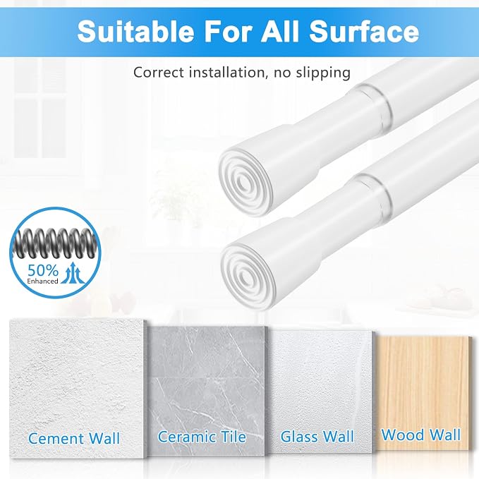 4 Pack Spring Loaded Tension Rod 17-29" Adjustable Curtain Rods No Drill - Image 3