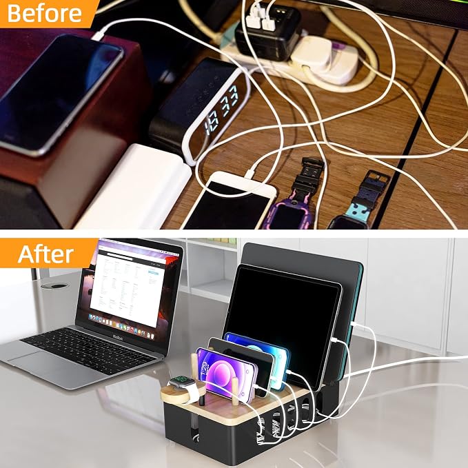 Metal Charging Station for Multiple Devices, New Upgrade Wood Charging Station - Image 4