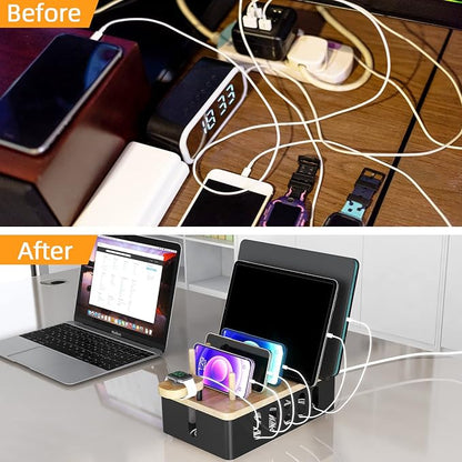 Metal Charging Station for Multiple Devices, New Upgrade Wood Charging Station - Image 4