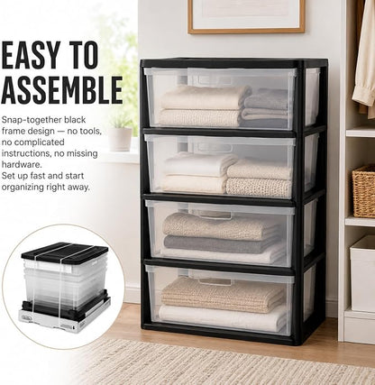 Wide 4 Drawer Plastic Storage Tower Organizer, | Tool-Free Assembly Floor - Image 5