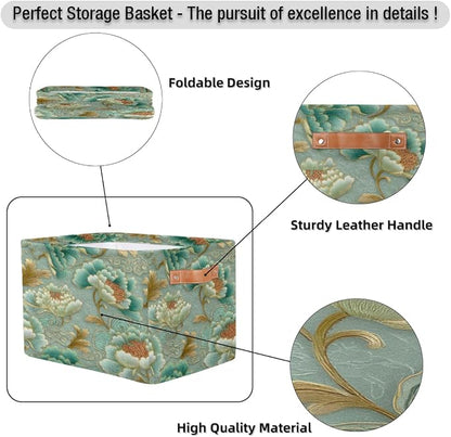 Pardick Teal Flower Floral Basket Storage Bins Large Fabric Toys Storage Cube - Image 6