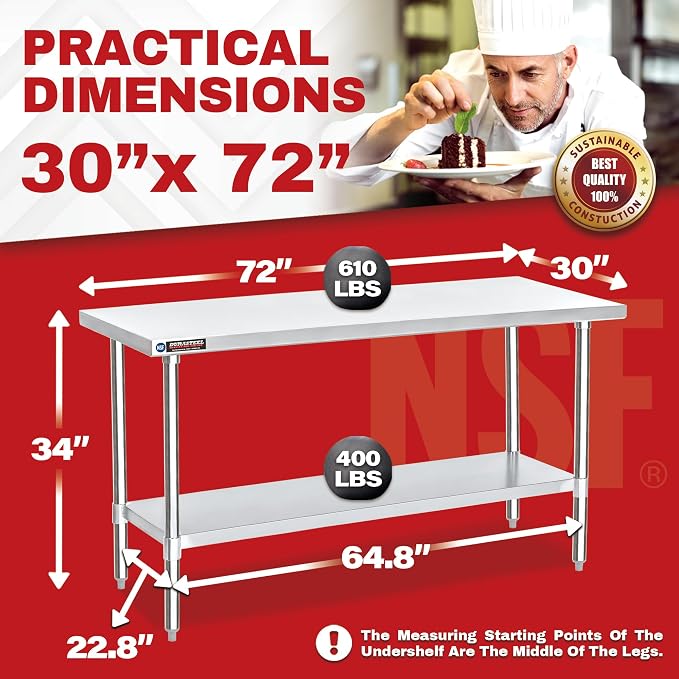 DuraSteel 30x72 Stainless Steel Prep Table - Image 6