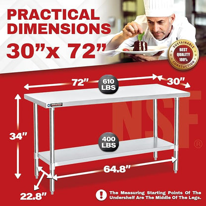 DuraSteel 30x72 Stainless Steel Prep Table - Image 6